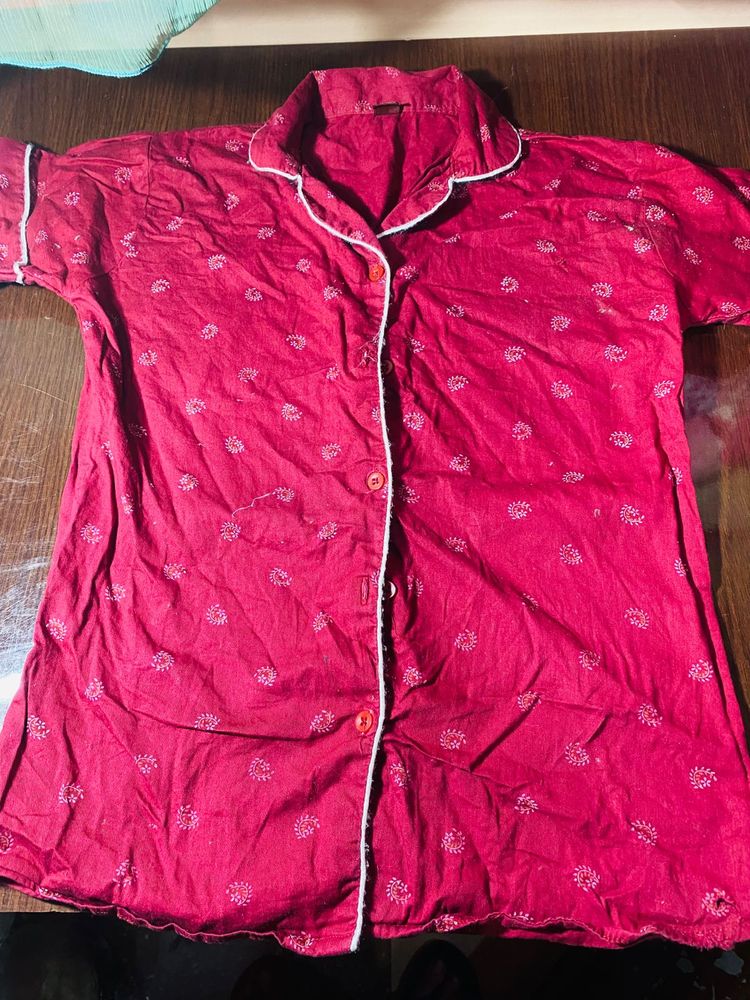 Red Floral Print Night Suit