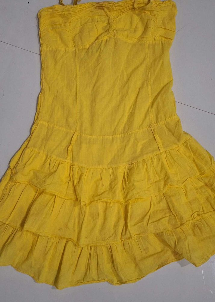Yellow Strapless Tiered Dress