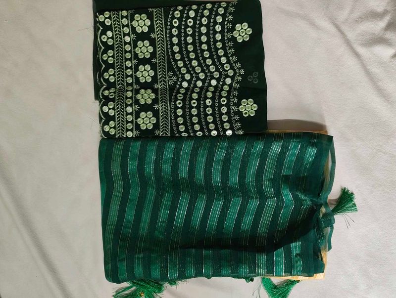 Emerald Green Sequins saree