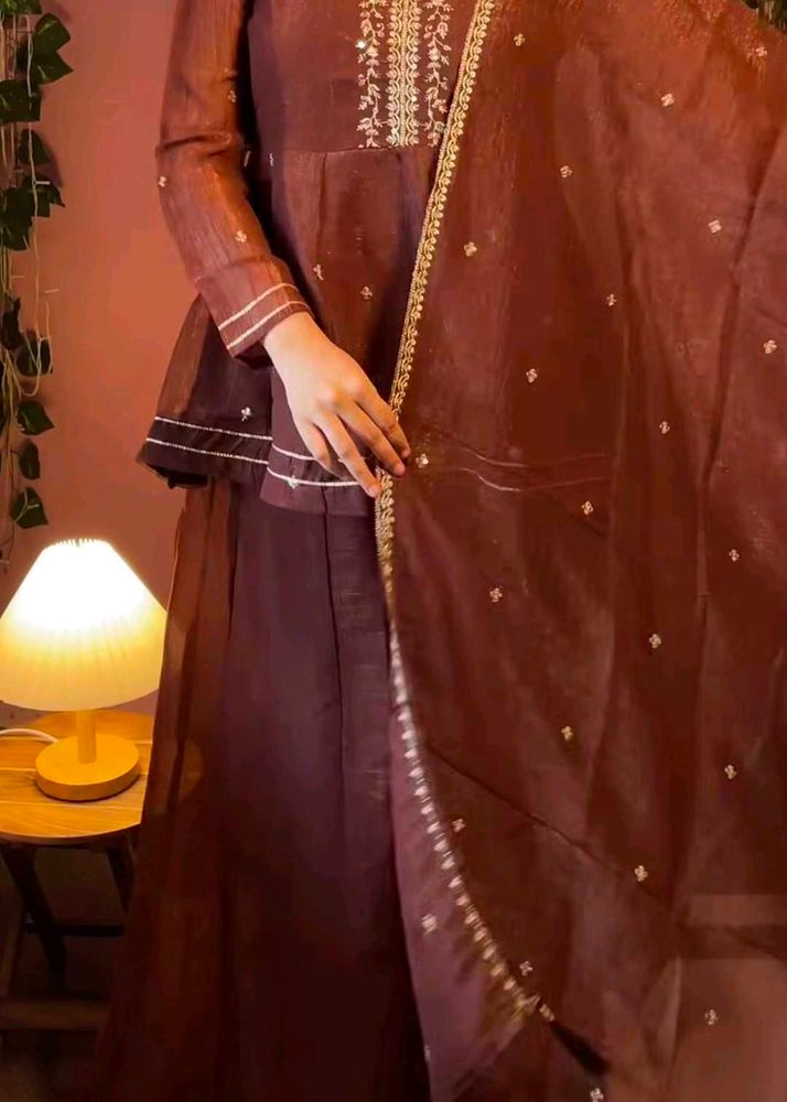 Elegant Brown Kurta Set with Dupatta