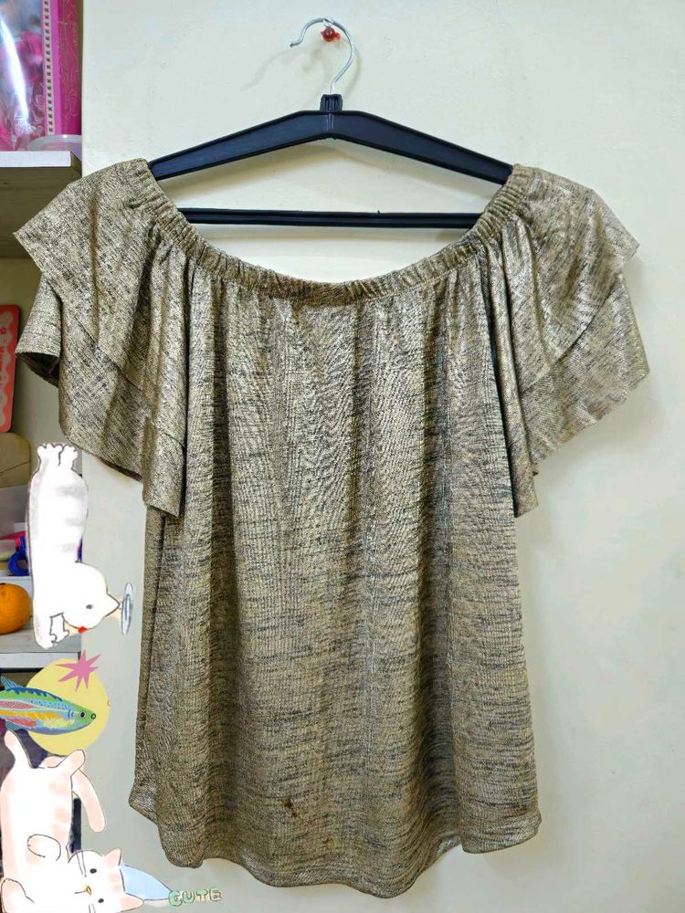 Gold Metallic Off-Shoulder Top! 🌟