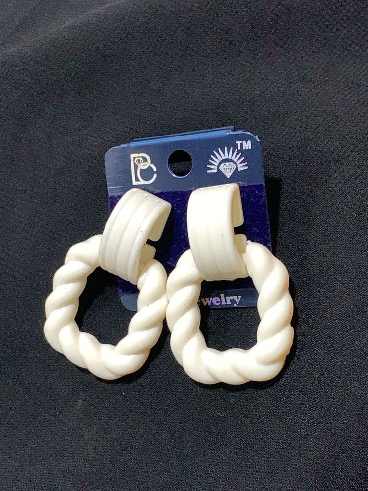 White Twisted Hoop Earrings