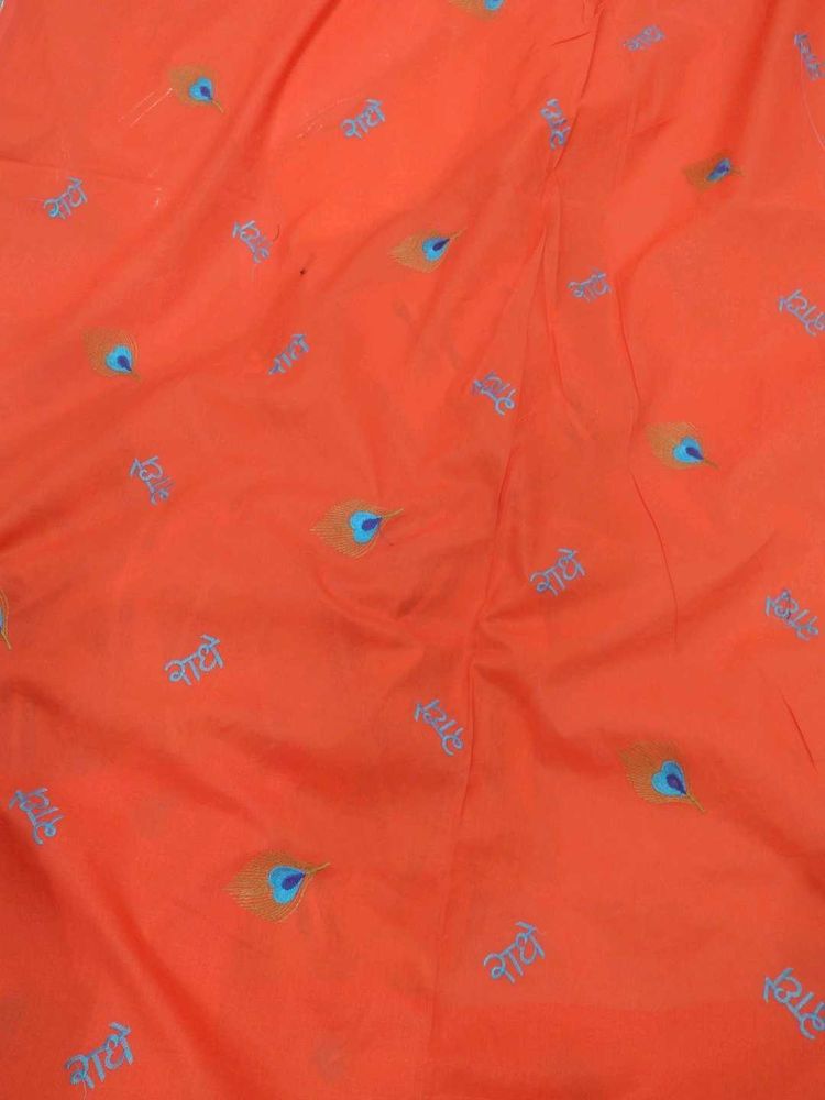Orange Fabric with Peacock Feather Print (3 meter)