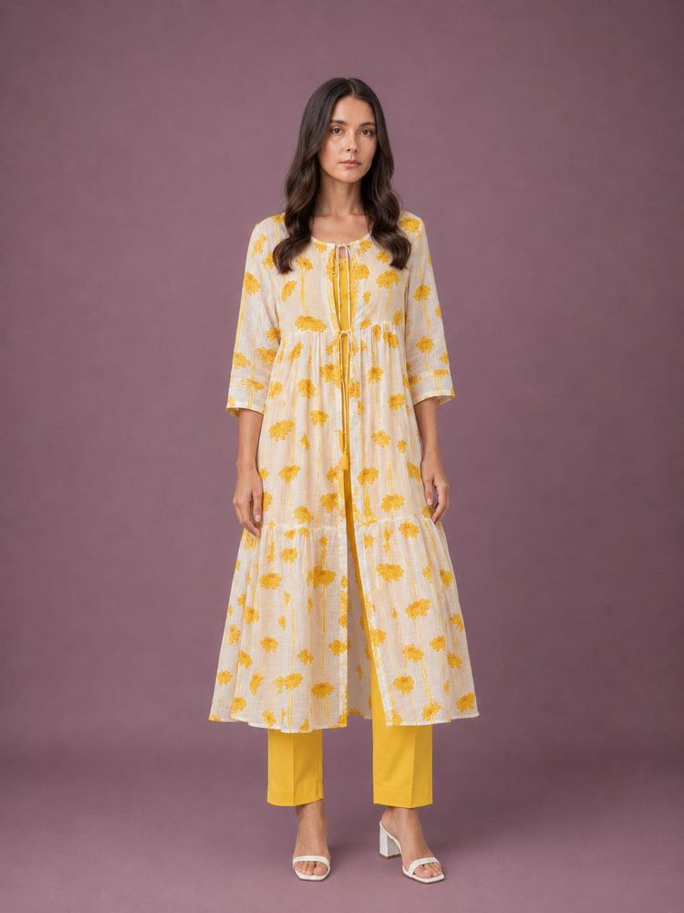 Floral Print Kurta Set with Jacket