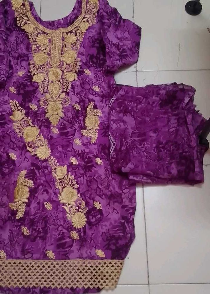 Embroidered Purple Kurta Set