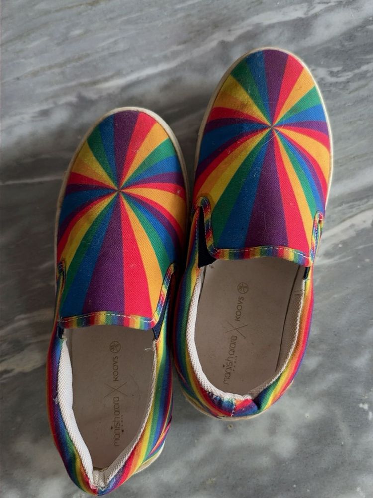 Vibrant Rainbow Slip-On Shoes
