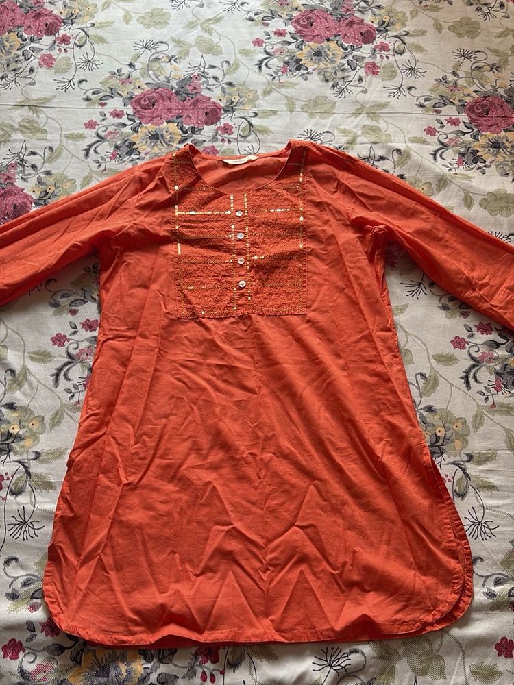 Orange Kurta with Sequins