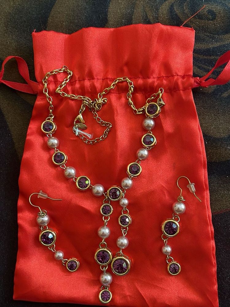 Purple Gemstone and Pearl Necklace