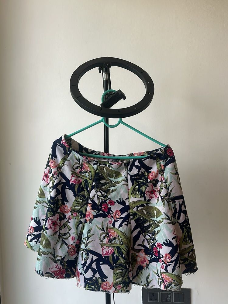 Tropical Print Flared Skirt