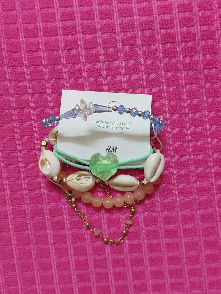 H and M Boho Beaded Shell Bracelets Total 6