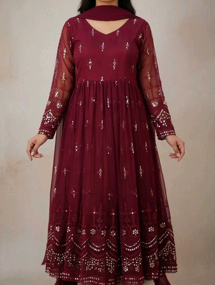 Maroon Embroidered Anarkali Suit