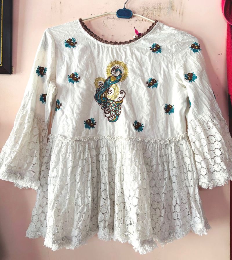 Embroidered Peacock Kurta