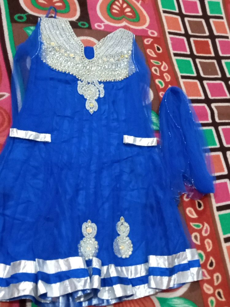 Elegant Blue Sequin Anarkali Dress with Dupatta