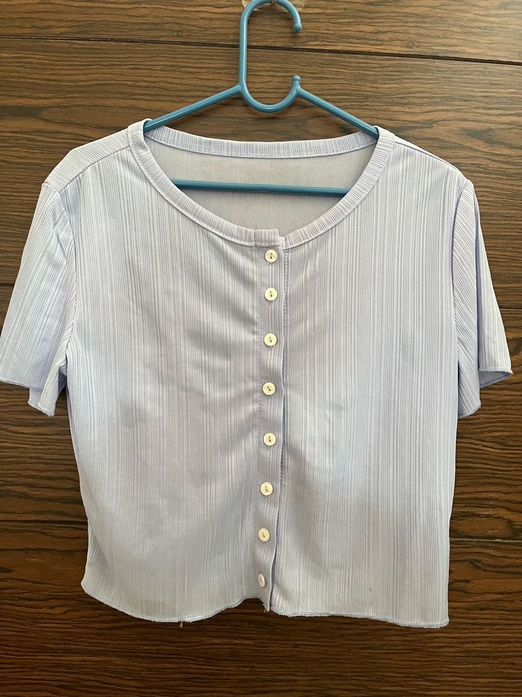 lavender Striped Button-Up Top