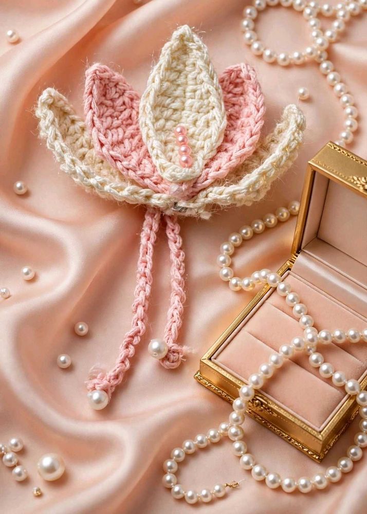 Crocheted Lotus Flower Hair Clip