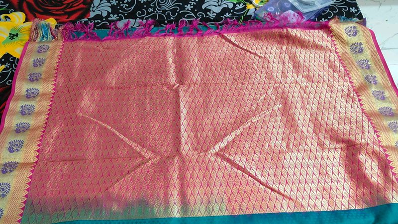 Teal Saree with Peacock Border
