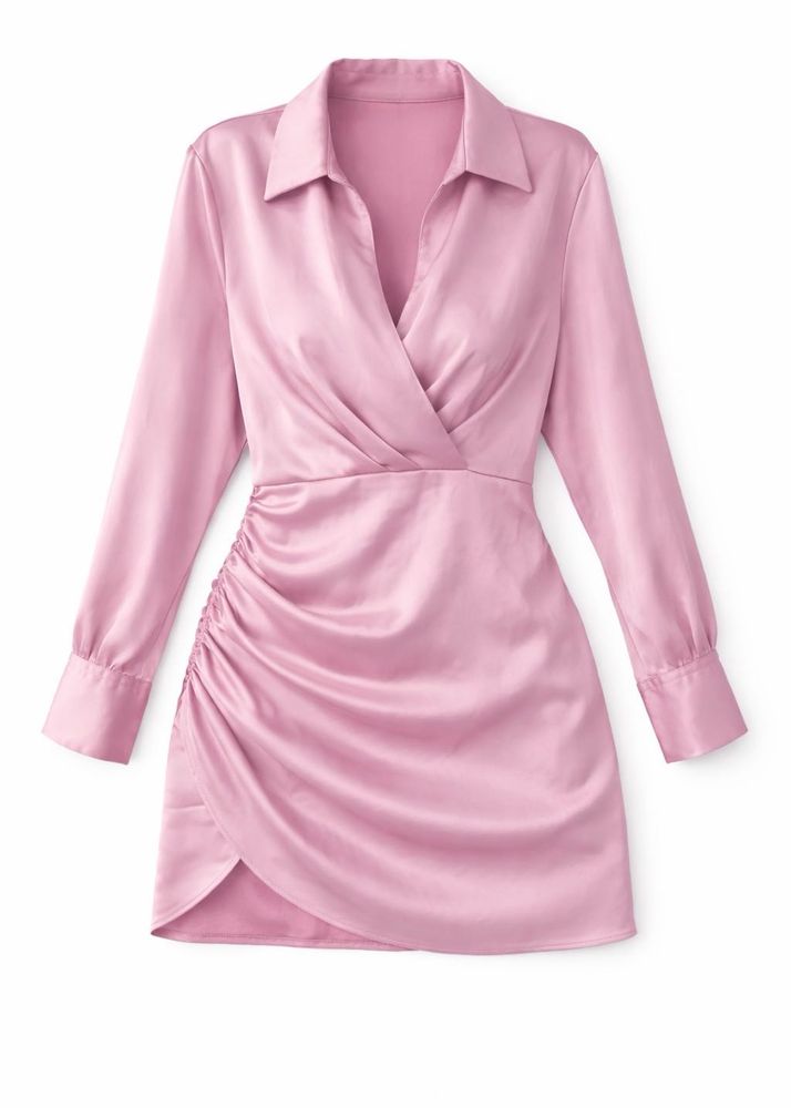 Zara Pink Satin Ruched Wrap Dress
