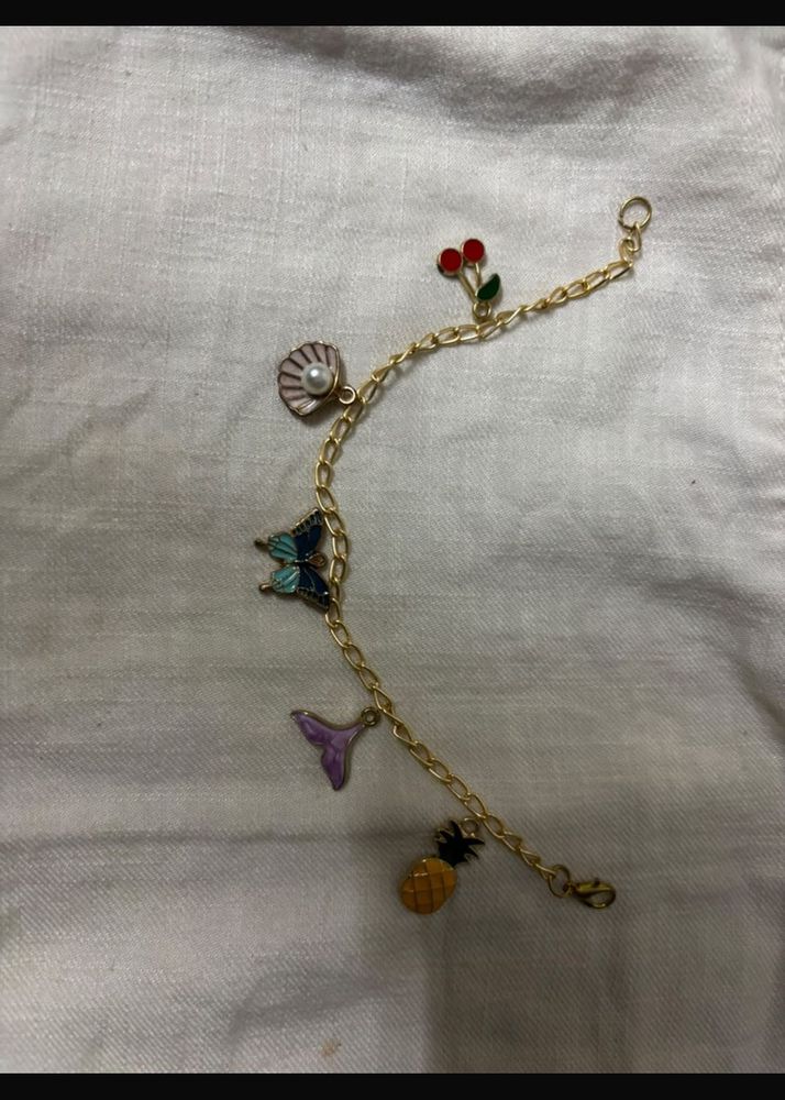 Cute Charm Bracelet with Shell, Cherry, Butterfly