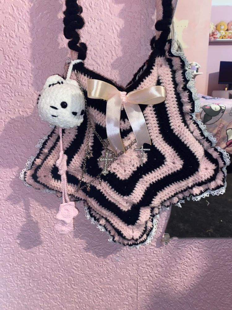 Crochet Star Sling Bag - Pink &amp; Yellow