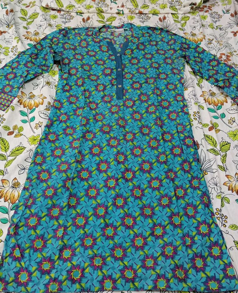 Blue Geometric Print Kurta