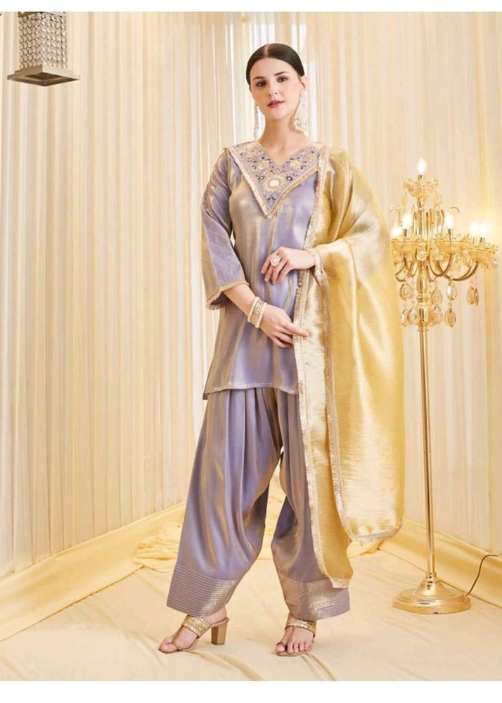 Farshi Lilac Kurta Set with Golden Dupatta