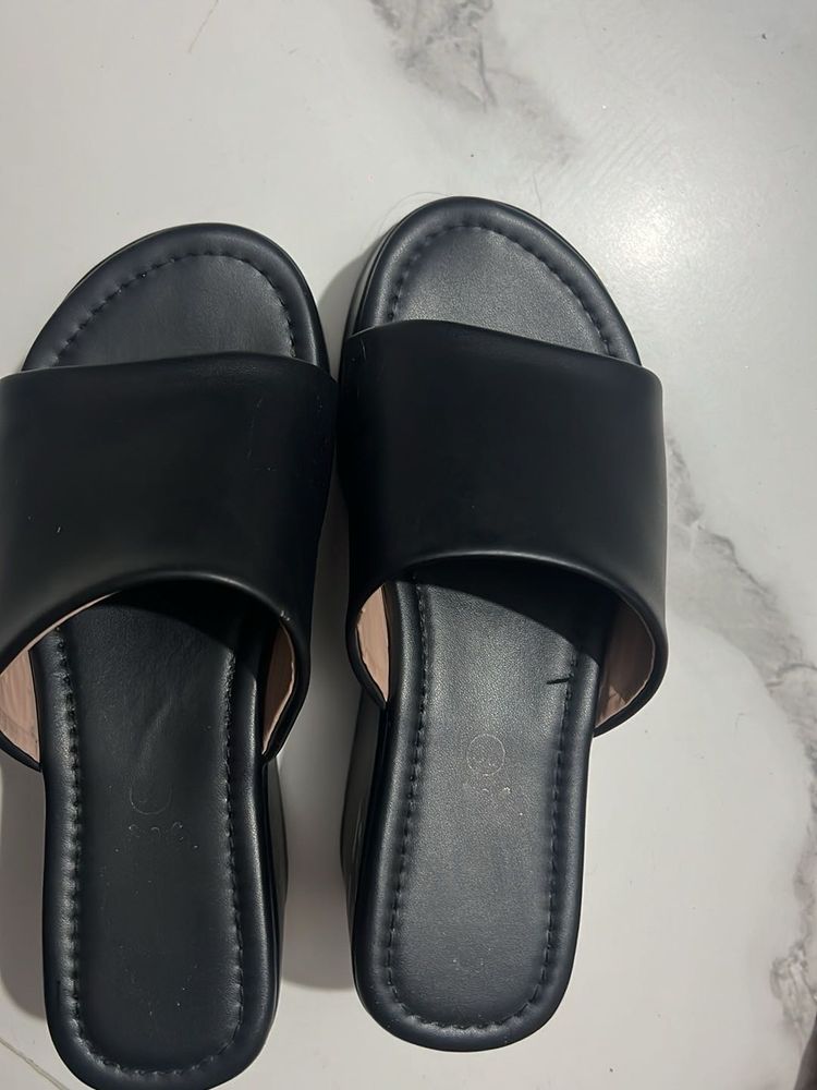 Stylish Black Slides Sandals 3.5 inch heel