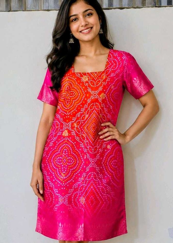 Vibrant Bandhani Print Kurta Silk