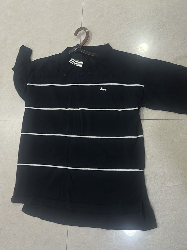 Black Striped Long Sleeve Top