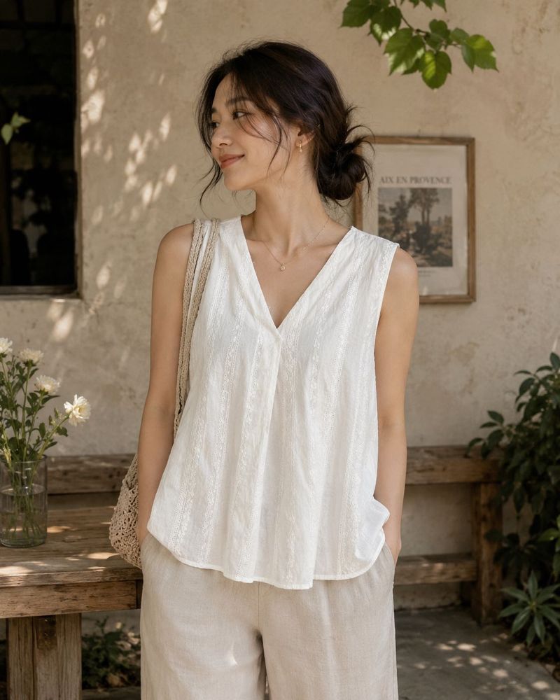 Chic White V-Neck Plus Size Sleeveless Top