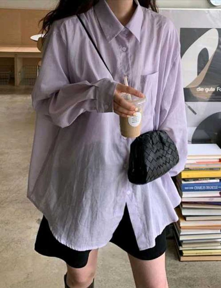 Oversized Lavender Button-Down Shirt