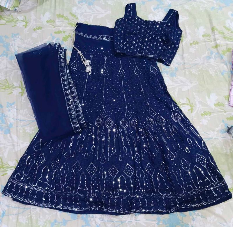 Navy Blue Sequin Lehenga Choli