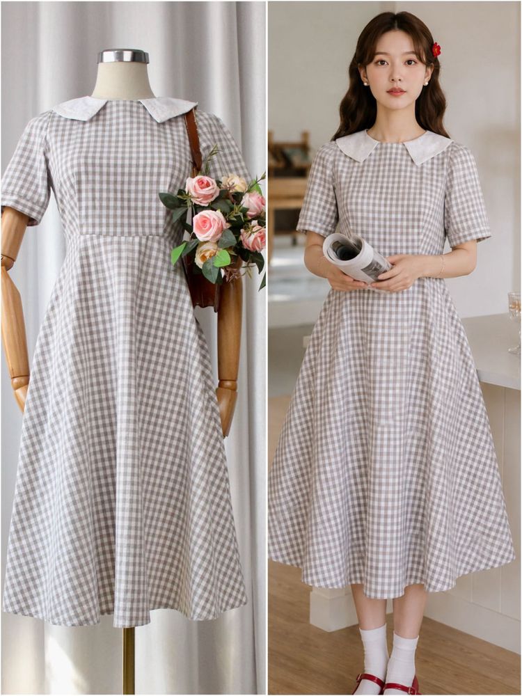 Cute Gingham Midi Dress
