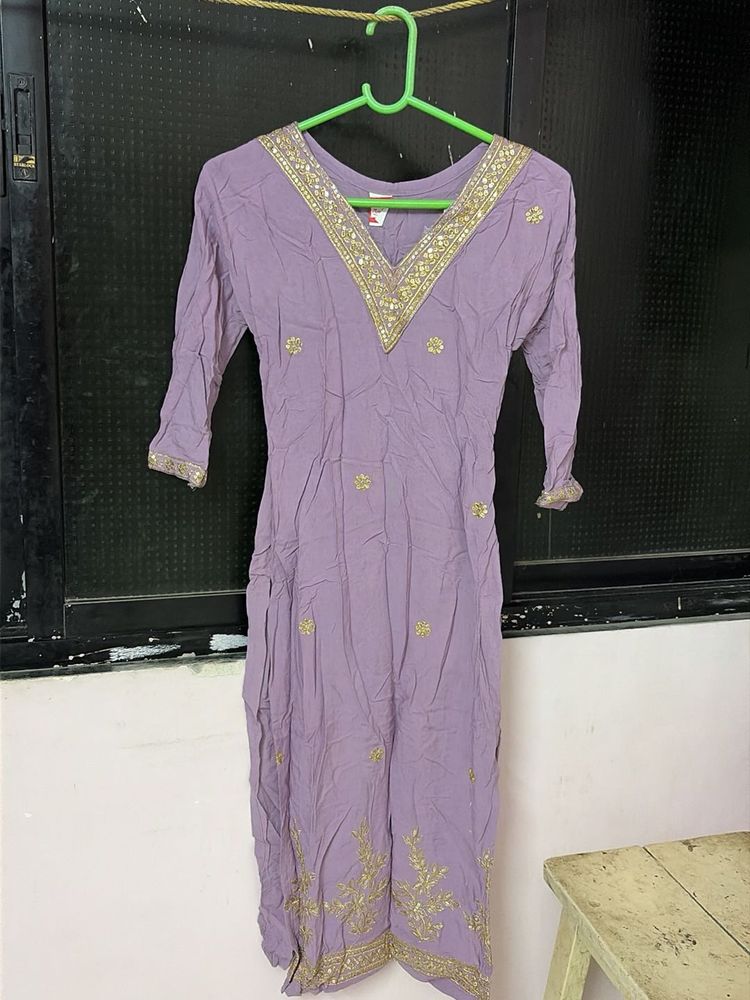 Purple Kurta with Gold Embroidery