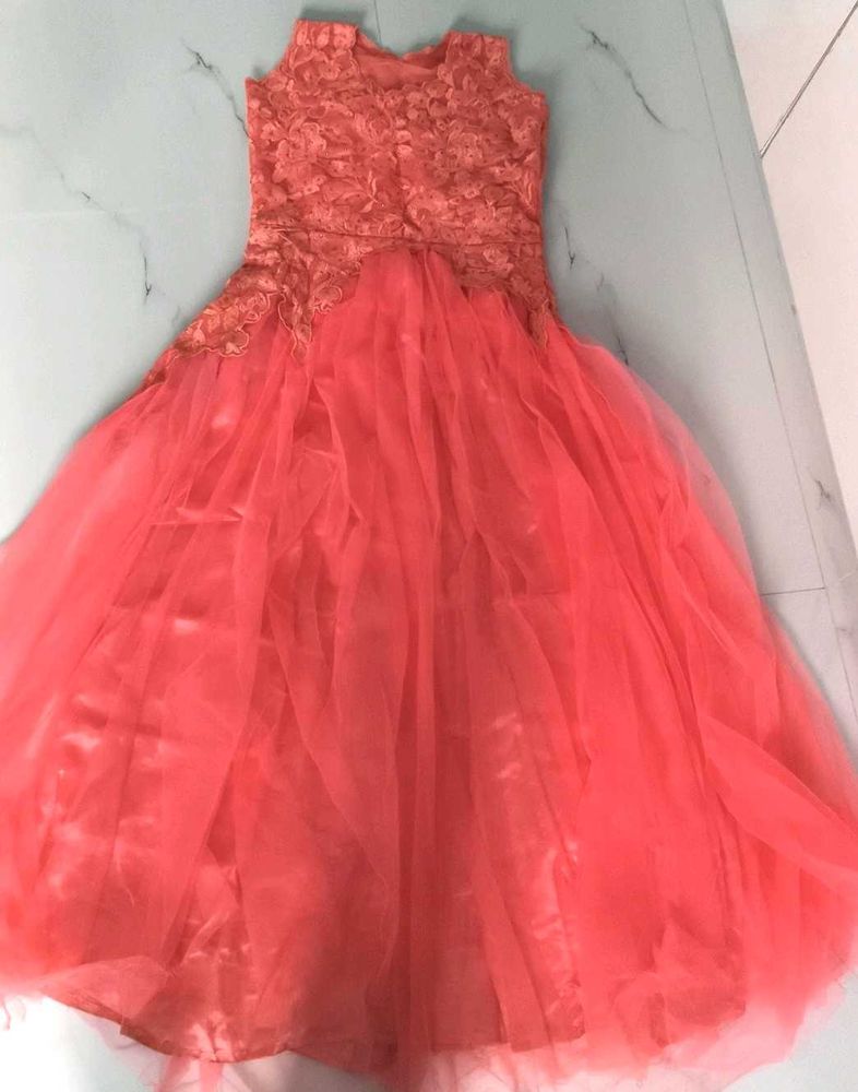 Stunning Coral Lace &amp; Tulle Gown