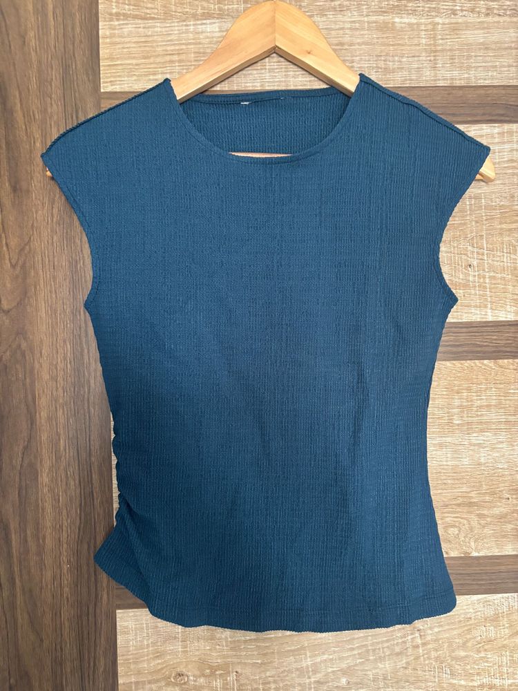 Chic Teal Ribbed Cap Sleeve Top