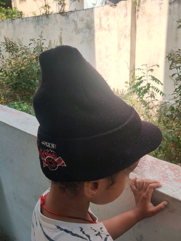 Navy Blue Woolen Cap For Kids
