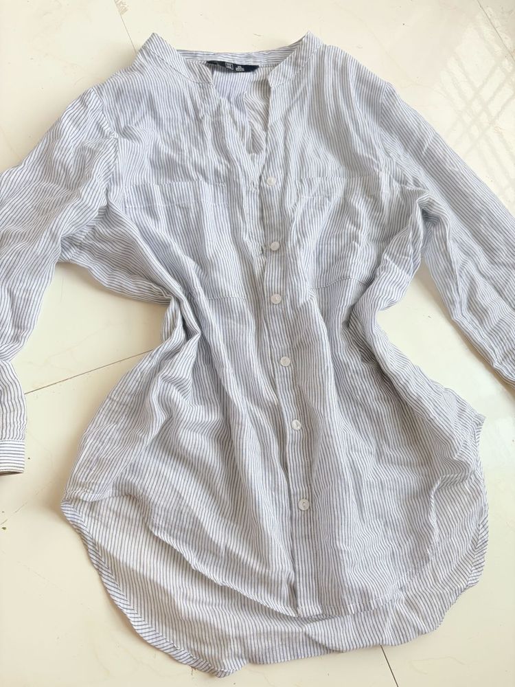 Striped Casual Button-Up Tunic Top