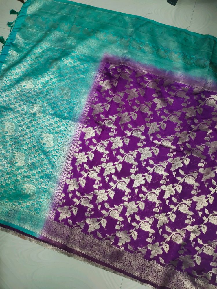 New Model Purple💜sea Green Big Border Saree