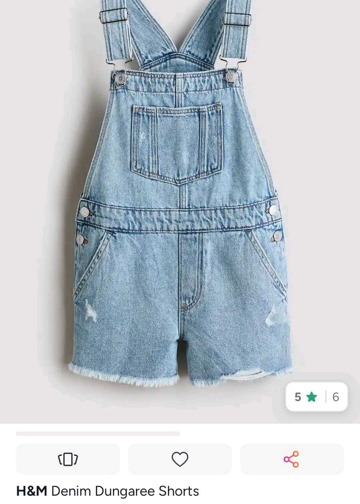 H&amp;M Light Wash Denim Dungaree Shorts