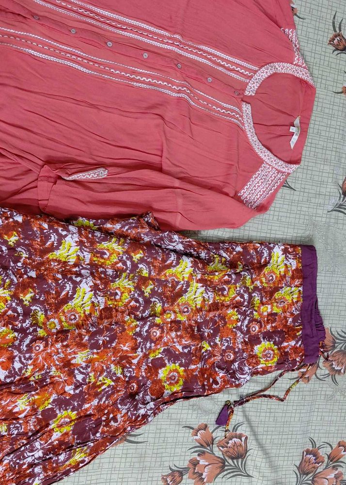 lakskita Peach shirt with Printed Palazzo Pants