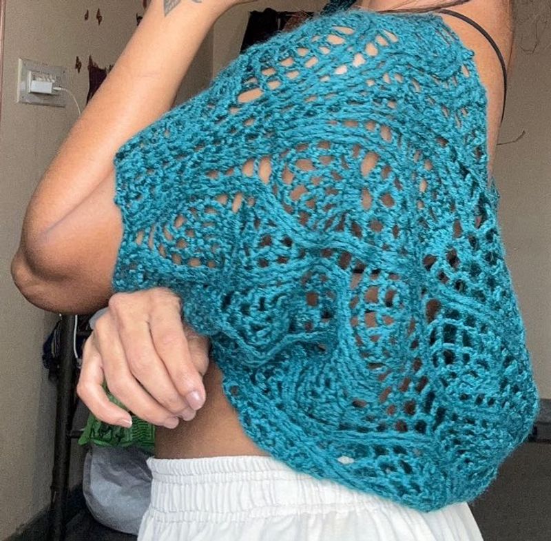 Teal Crochet Knit Shrug