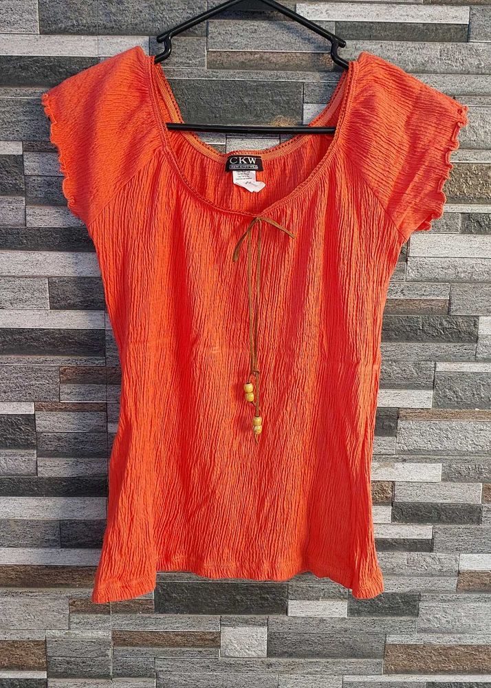 Boho Orange Crinkle Top