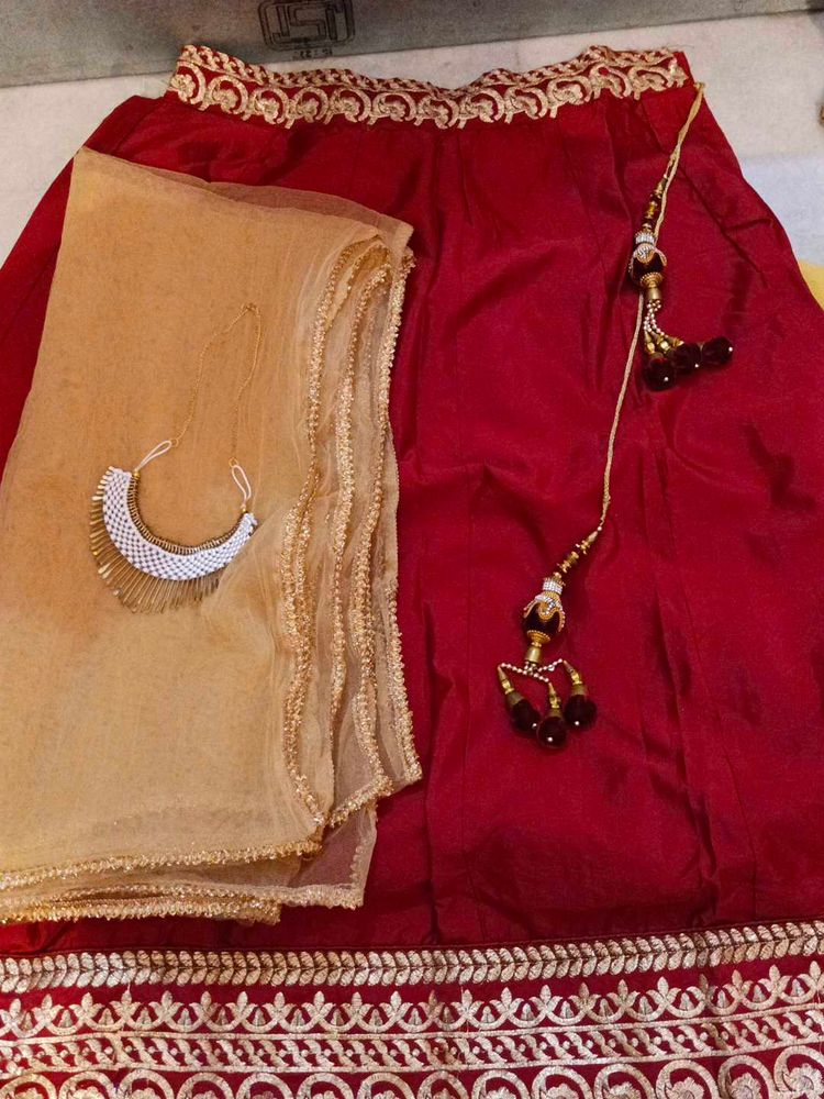 Royal Elegance: Maroon Lahenga Skirt FREE NECKLACE