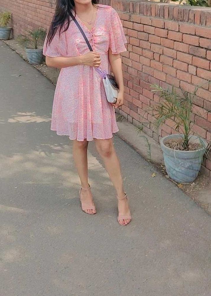 Cute Pink Floral Mini Dress