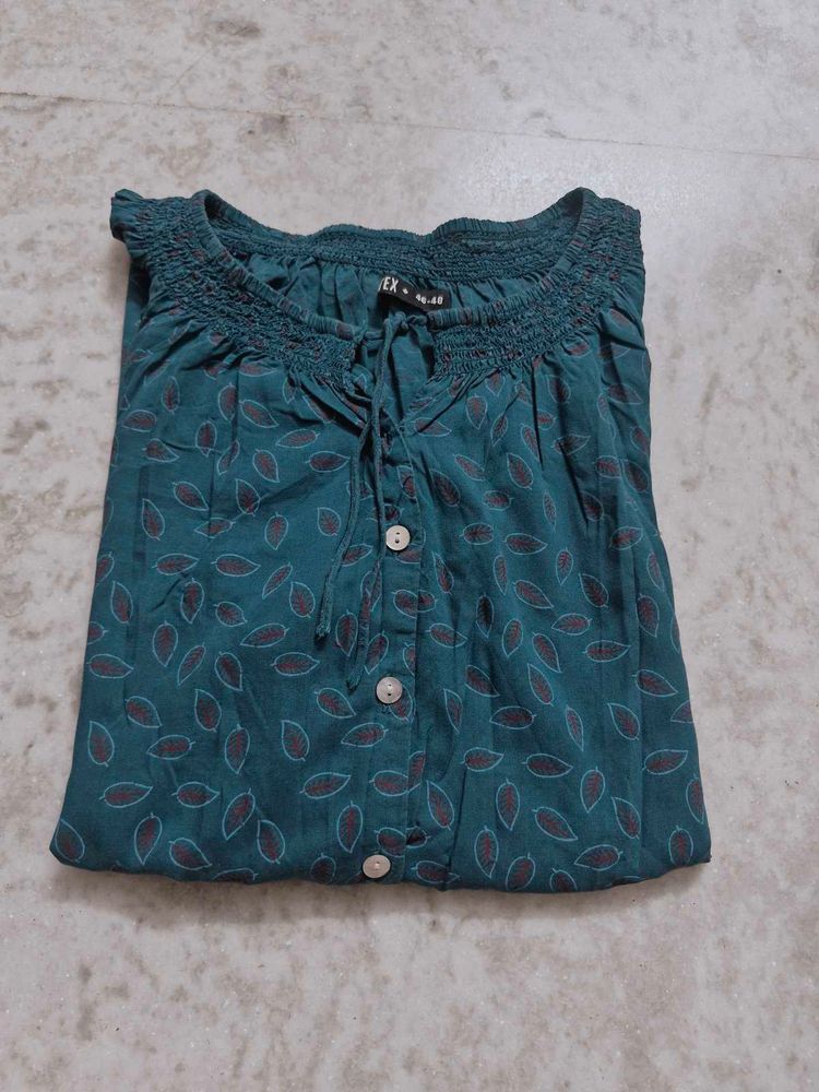 Teal Leaf Print Top (Pluse Size)