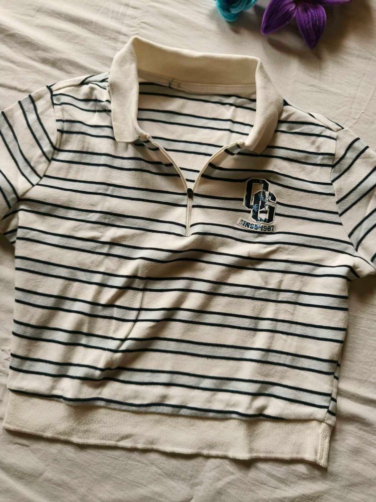 Striped Polo Crop Top