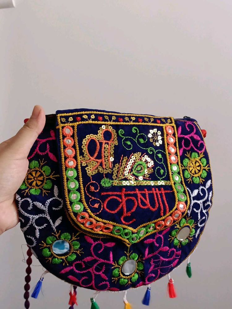 Bohemian Embroidered Mirror Work Clutch