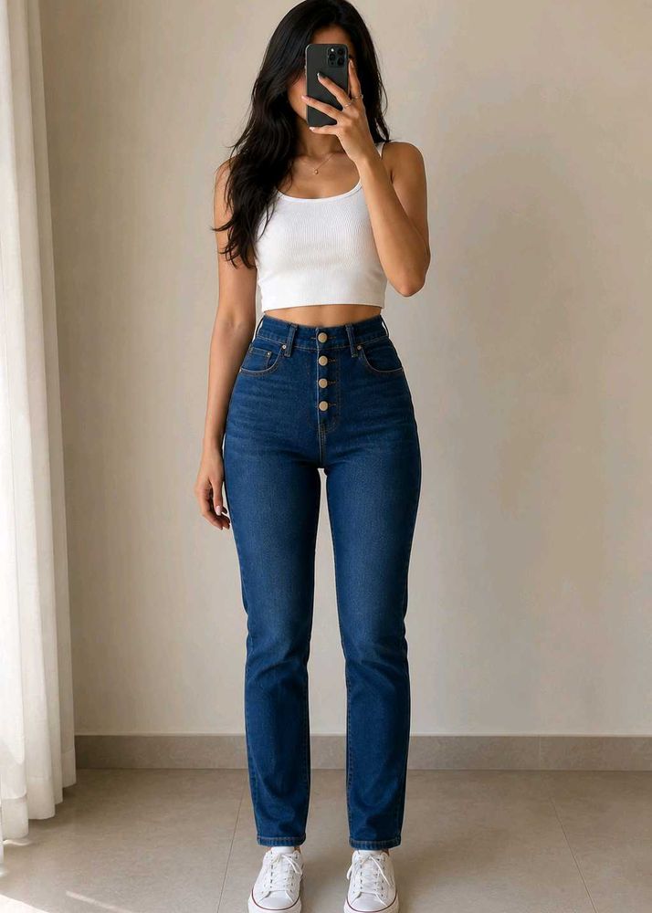 High Waisted Button Fly Jeans