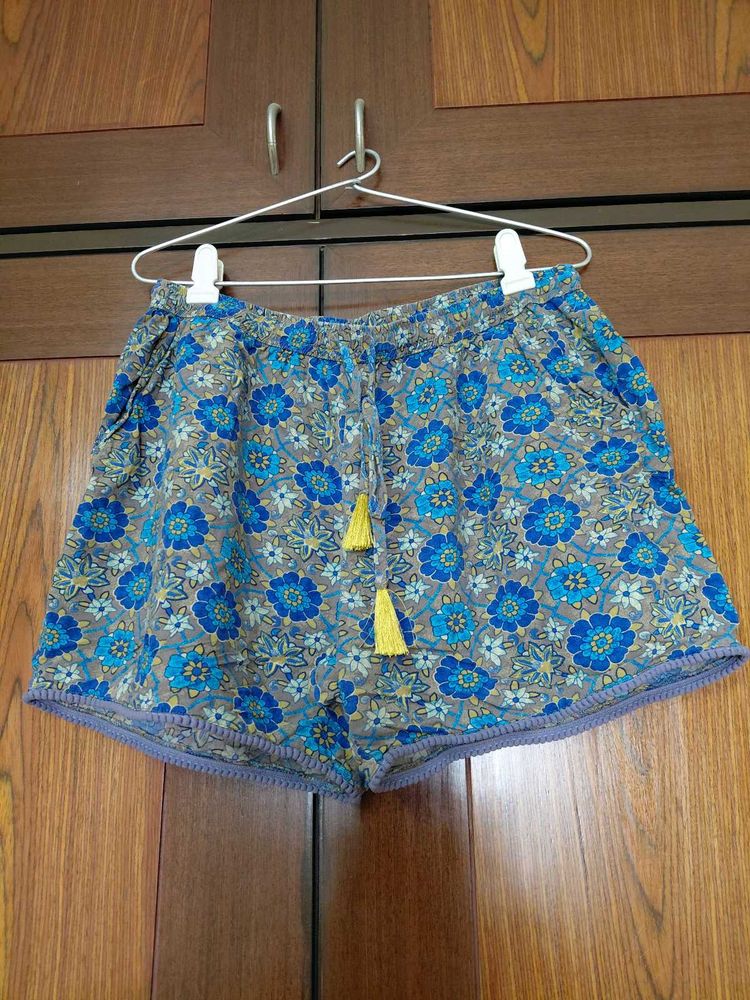 Blue Floral Print Shorts