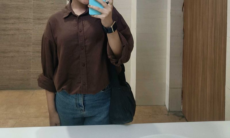Brown Oversized Button-Up Shirt